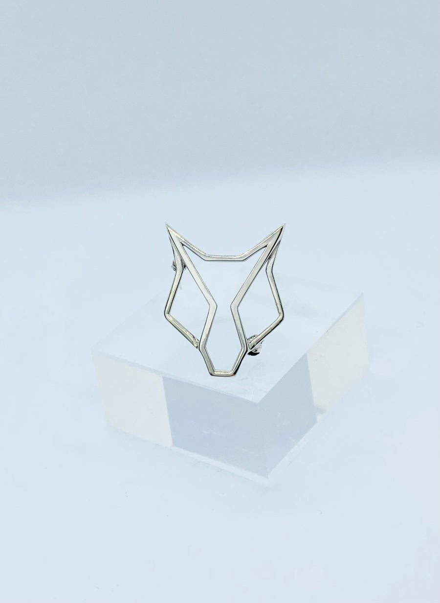 Silver Fox Head Brooch handmade using sterling silver with silver swivel clasp.