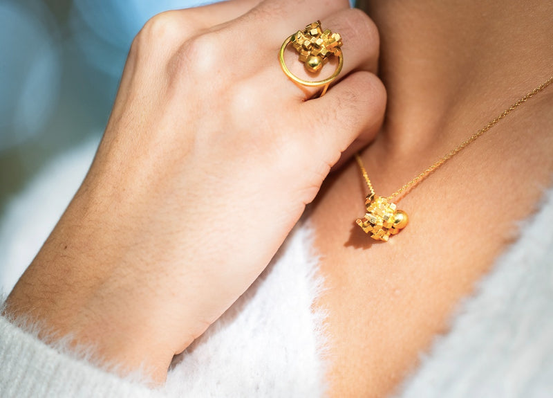 Gold Clusters Pendant and ring from adversity collection handmade by Vanessa