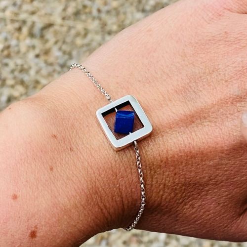 lapis lazuli and silver square bracelet