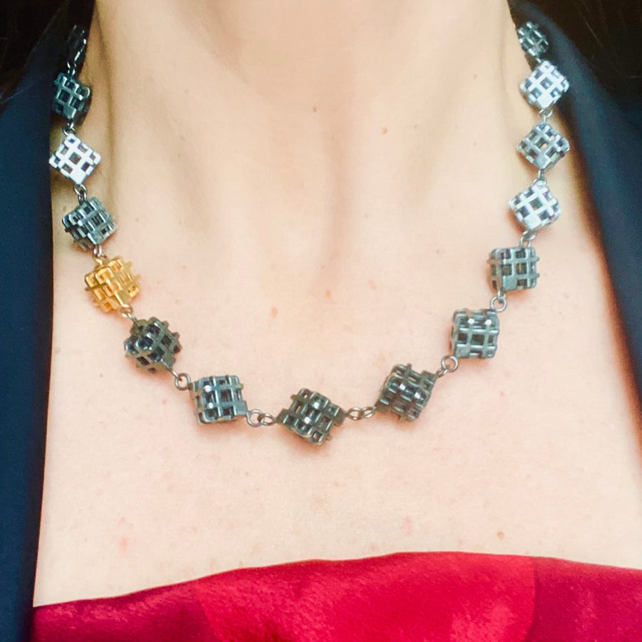 3D hashtag necklace in black and gold silver