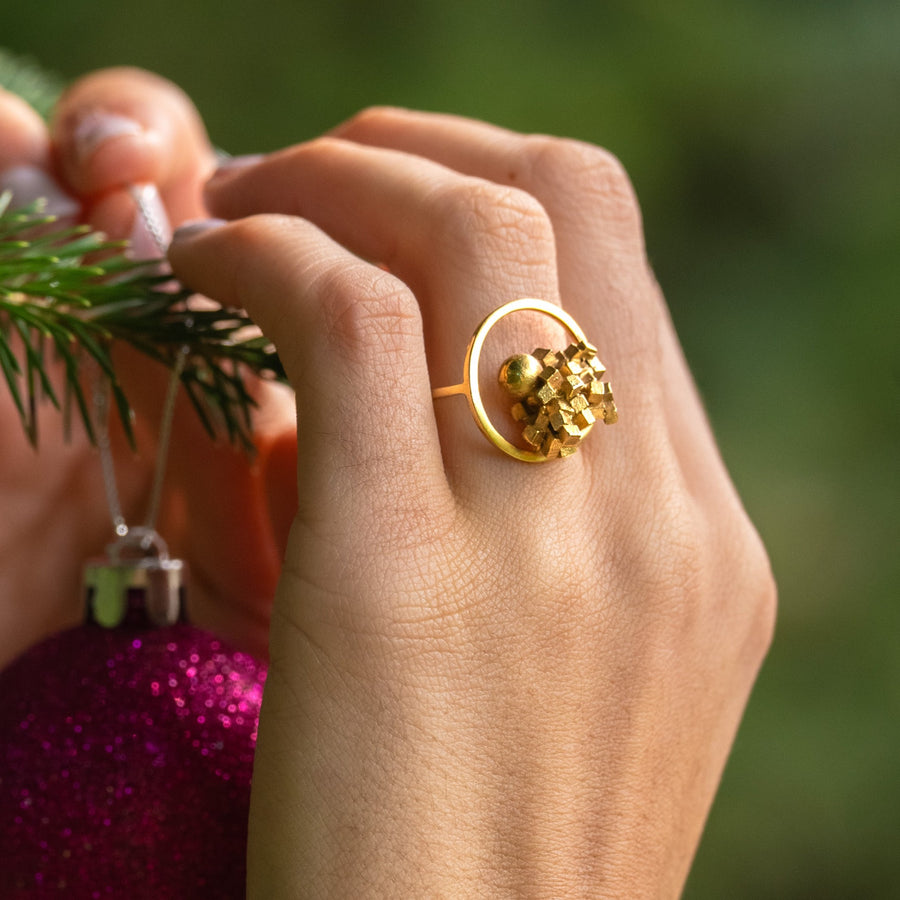 Gold demi cluster ring handmade in Ireland