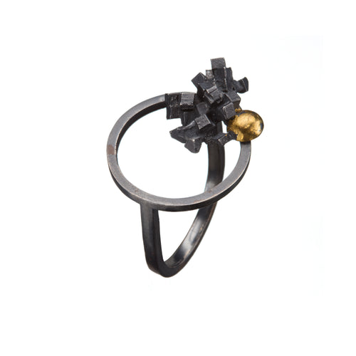 Demi cluster oxidised silver & 22ct gold ring an urban take on adversity ring