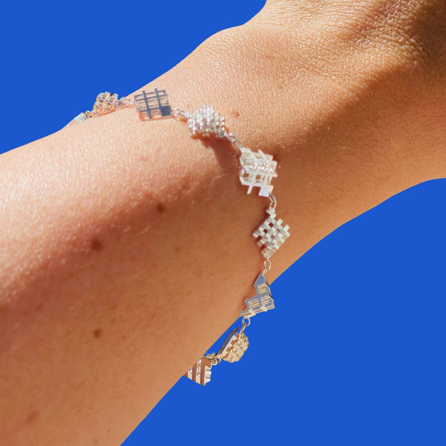 silver hashtag bracelet with alternative positive and negative demi cubic pattern form handcrafted in Ireland
