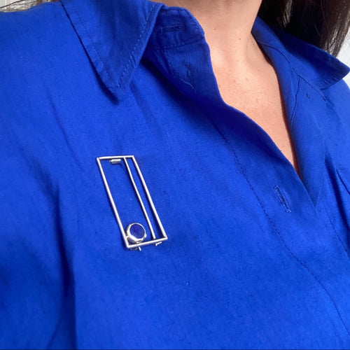Offset lapis  lazuli and silver brooch