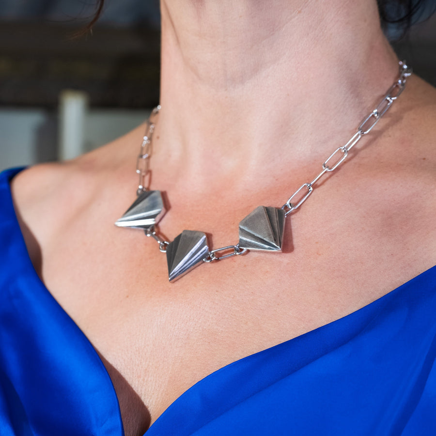 Statement art deco necklace handcrafted from sterling silver