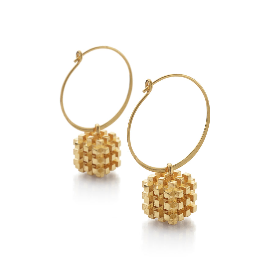 Gold Vermeil negative space earrings suspended by hoops