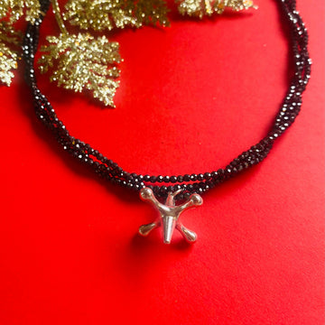 triple black spinel necklace combined with silver jack pendant
