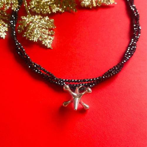 triple black spinel necklace combined with silver jack pendant