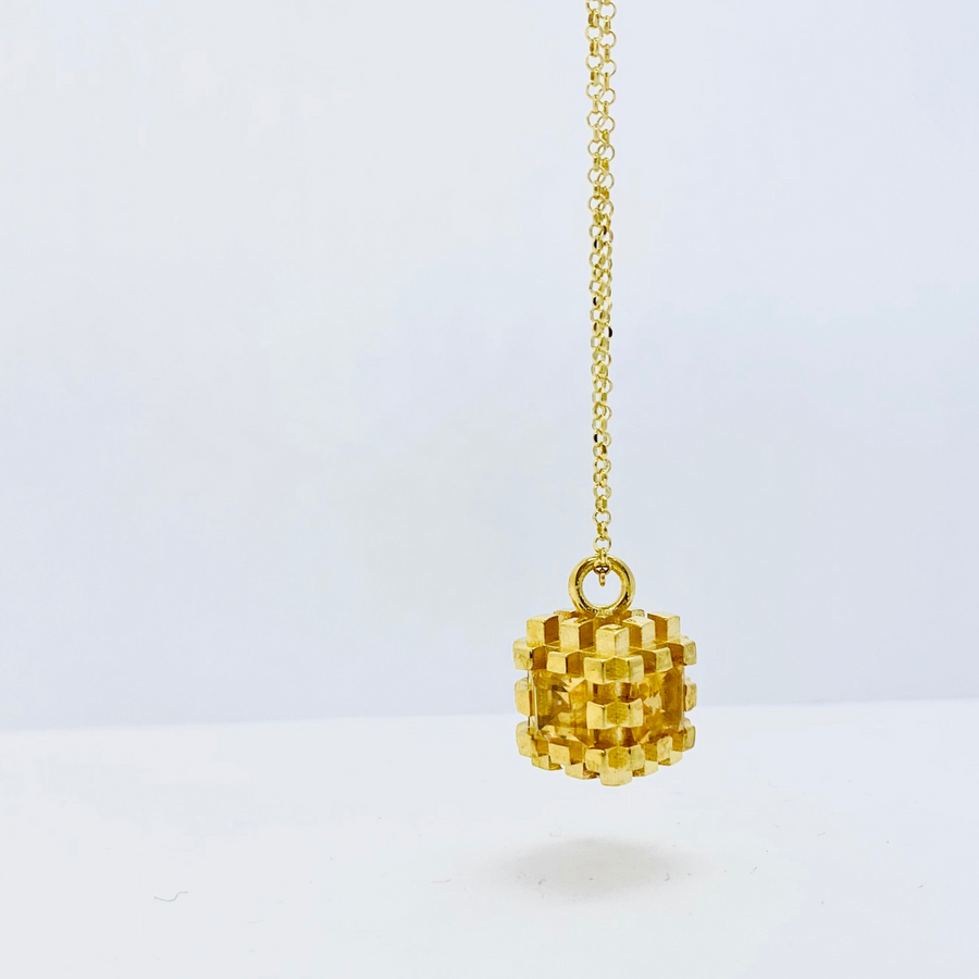 citrine studded gold vermeil cube pendant for elegant and sophisticated piece.