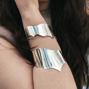 Sustainably prodce using recycled silver and handcrafted in kildare studio using recycled silver. A double cuff for statement piece to create maximum impact.