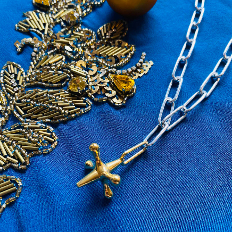 urban play  gold and silver chain necklace handmade in Ireland statement style