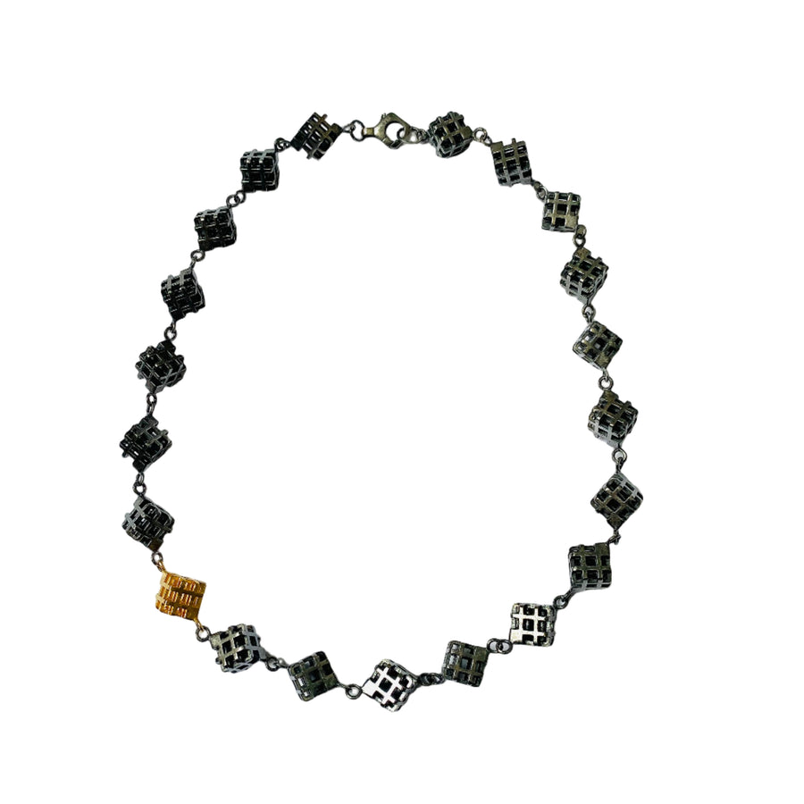 3D# hashtag necklace in black rhodium and gold