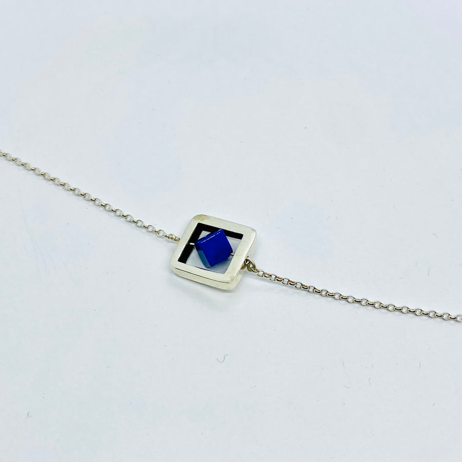 Silver Square Lapis Lazuli Bracelet