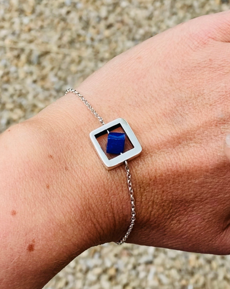 Silver Square Lapis Lazuli Bracelet