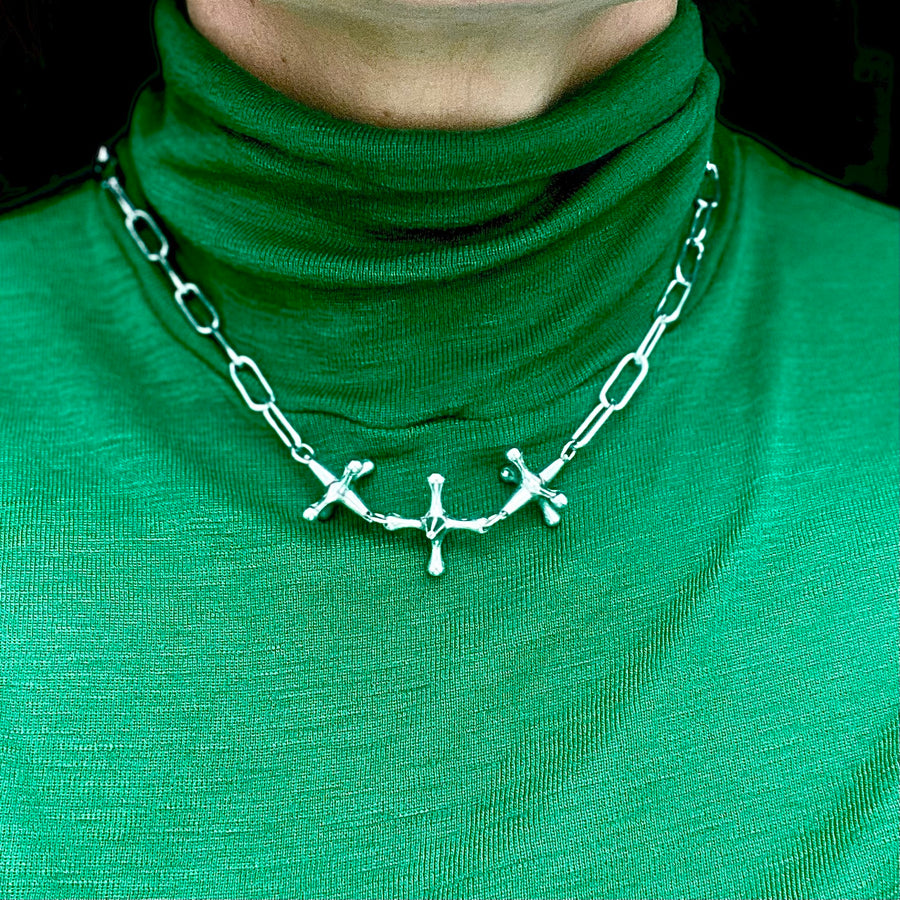 triple pendant jack on silver chunkey chain