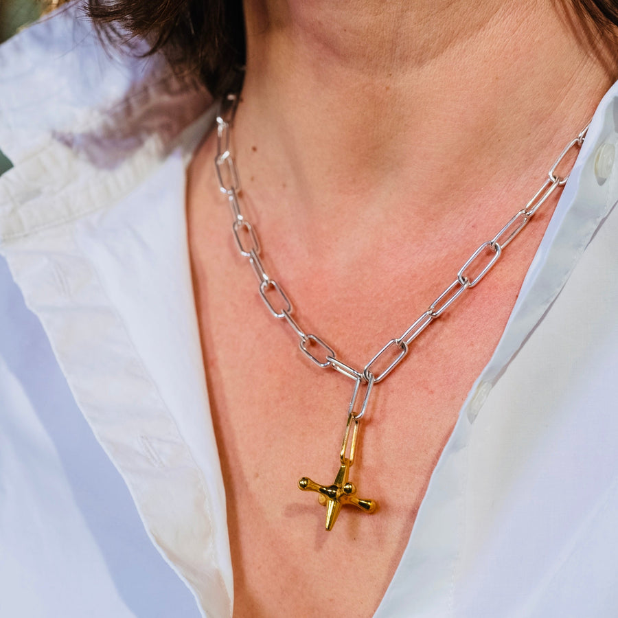 Gold  urban play  necklace with chunky silver chain necklace