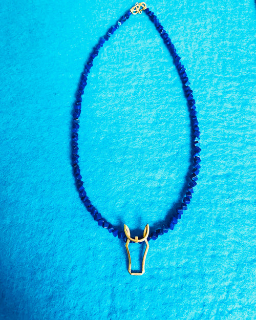 Gold and Lapis Horse Necklace