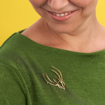 Irish Stag-The hero of this collection, the Stag's Head is fabulous as a broach pin. It's a real show stopper, in lieu of a necklace, and can be worn all year round. I get loads of compliments when I wear this guy out and about and on black or a solid colour this piece is magic. Available in sterling silver, 9ct gold or 18ct gold plate on silver. The piece is 5cm tall and 3.8cm wide. It comes also as a pendant on 24cm belcher chain. All items are hallmarked by the Dublin Assay office located in 