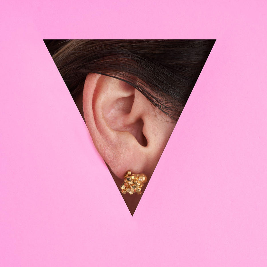 gold square cluster earring